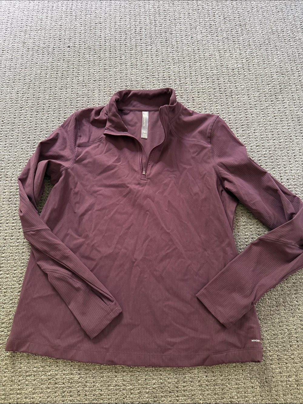 Mondetta Long Sleeve Active Ribbed Half-Zip Pullover raisin burgundy Thumbholes
